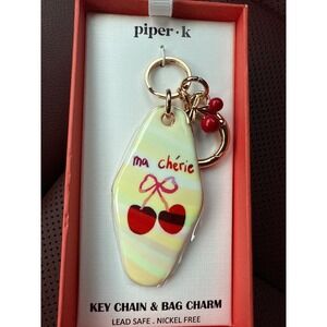 Piper.K Ma Cherie Cherry Keychain Bag Charm Gold Tone Accent New‎ in Box
